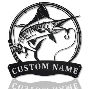 Swordfish Metal Art Personalized Metal Name Sign Decor Home Fishing Gift for Fisherman 1