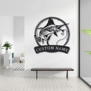 Swordfish Metal Art Personalized Metal Name Sign Decor Home Fishing Gift for Fisherman 3