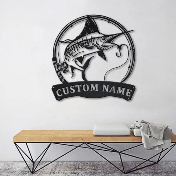Swordfish Metal Art Personalized Metal Name Sign Decor Home Fishing Gift for Fisherman