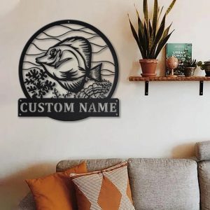 Tang Fish Metal Art Personalized Metal Name Sign Decor Home Gift for Fishing Lover