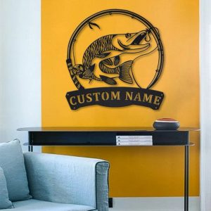 Tiger Muskellunge Fish Metal Art Personalized Metal Name Sign Decor Home Fishing Gift for Fisherman 3