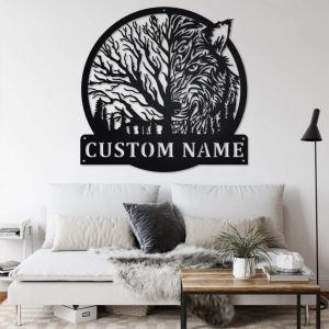 Tree Wolf Metal Art Personalized Metal Name Sign Decor Home Gift for Hunter 3