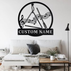 Triangle Musical Instrument Metal Art Personalized Metal Name Sign Music Room Decor