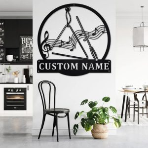 Triangle Musical Instrument Metal Art Personalized Metal Name Sign Music Room Decor 3