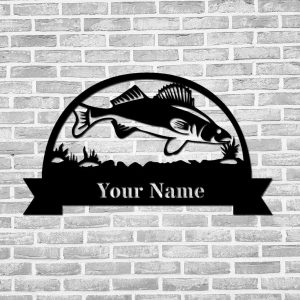 Trout Bass Metal Art Personalized Metal Name Sign Fishing Signs Decor