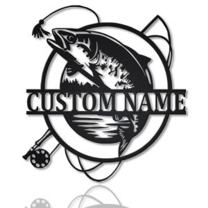 Trout Fish Metal Art Personalized Metal Name Sign Decor Home Fishing Gift for Fisherman 1