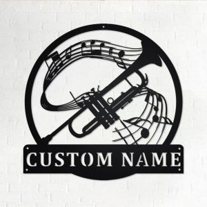 Trumpet Musical Instrument Metal Art Personalized Metal Name Sign Music Room Decor 1