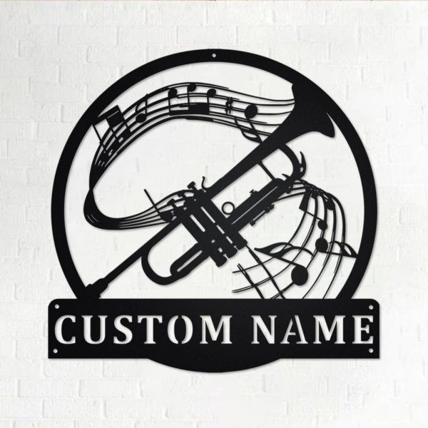 Trumpet Musical Instrument Metal Art Personalized Metal Name Sign Music Room Decor