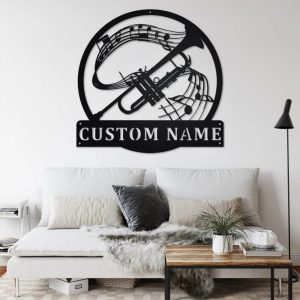 Trumpet Musical Instrument Metal Art Personalized Metal Name Sign Music Room Decor 2