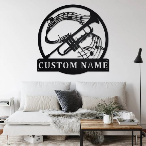Trumpet Musical Instrument Metal Art Personalized Metal Name Sign Music Room Decor