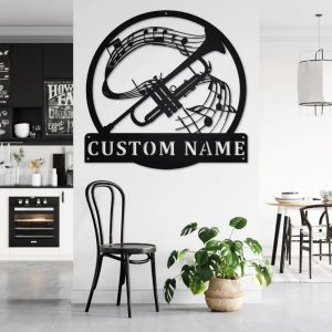 Trumpet Musical Instrument Metal Art Personalized Metal Name Sign Music Room Decor 3