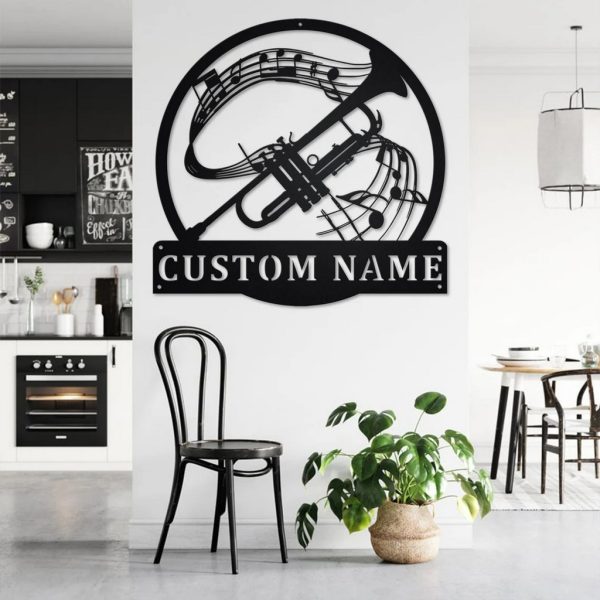 Trumpet Musical Instrument Metal Art Personalized Metal Name Sign Music Room Decor