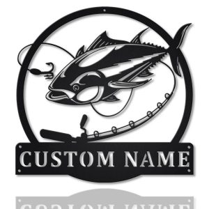 Tuna Fish Metal Art Personalized Metal Name Sign Decor Home Fishing Gift for Fisherman
