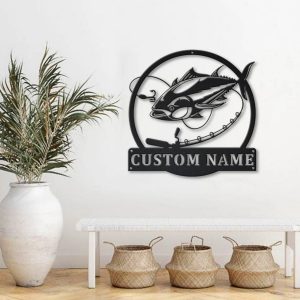 Tuna Fish Metal Art Personalized Metal Name Sign Decor Home Fishing Gift for Fisherman 2