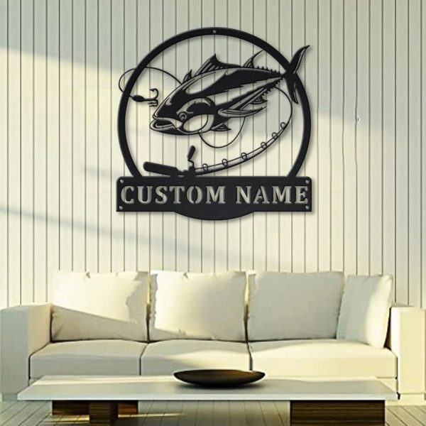 Tuna Fish Metal Art Personalized Metal Name Sign Decor Home Fishing Gift for Fisherman