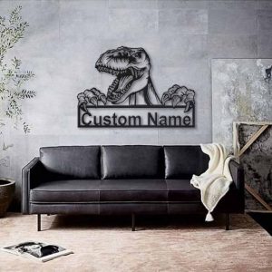 Tyrannosaurus Dinosaur Metal Art Personalized Metal Name Sign Decor Home Gift for Animal Lover 2