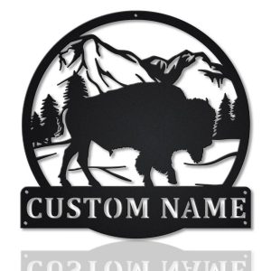 US Buffalo Metal Art Personalized Metal Name Sign Decor Home Gift for Animal Lover 1