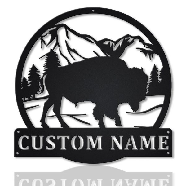 US Buffalo Metal Art Personalized Metal Name Sign Decor Home Gift for Animal Lover