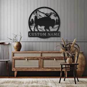 US Buffalo Metal Art Personalized Metal Name Sign Decor Home Gift for Animal Lover 3