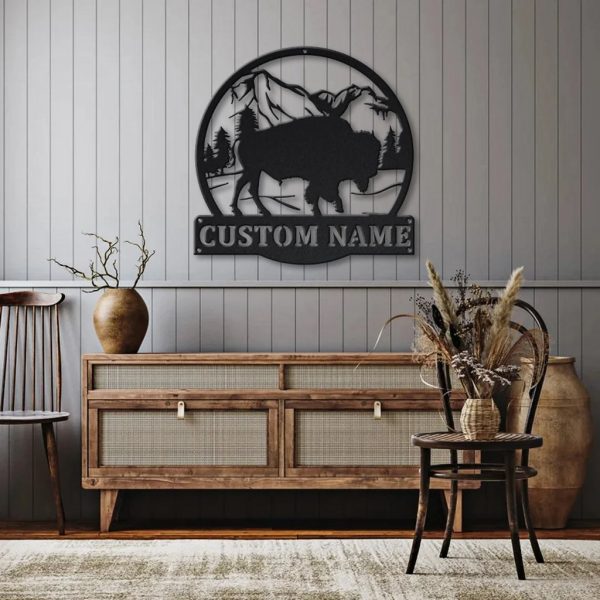 US Buffalo Metal Art Personalized Metal Name Sign Decor Home Gift for Animal Lover