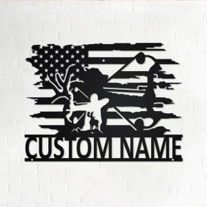 US Deer Bow Hunting Metal Art Personalized Metal Name Signs Gifts For Hunter Dad Room Decor