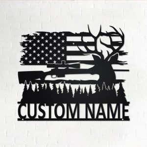 US Deer Hunting Metal Art Personalized Metal Name Signs Gifts For Hunter Dad Room Decor 1