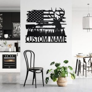 US Deer Hunting Metal Art Personalized Metal Name Signs Gifts For Hunter Dad Room Decor 2