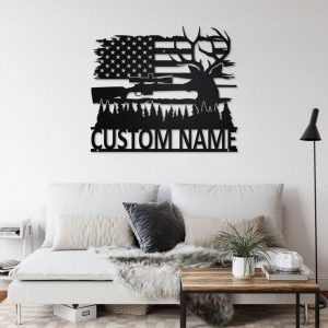 US Deer Hunting Metal Art Personalized Metal Name Signs Gifts For Hunter Dad Room Decor 3