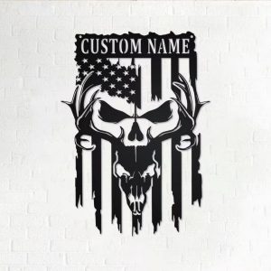 US Deer Skull Hunter Metal Art Personalized Metal Name Signs Gifts For Hunter Dad Room Decor