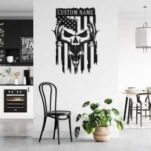 US Deer Skull Hunter Metal Art Personalized Metal Name Signs Gifts For Hunter Dad Room Decor