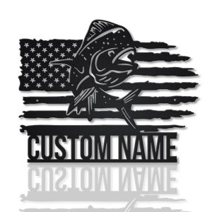 US Mahi Fish Metal Art Personalized Metal Name Sign Decor Home Fishing Gift for Fisherman