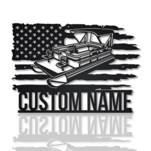 US Pontoon Boat Metal Art Personalized Metal Name Sign Lake House Decor 1