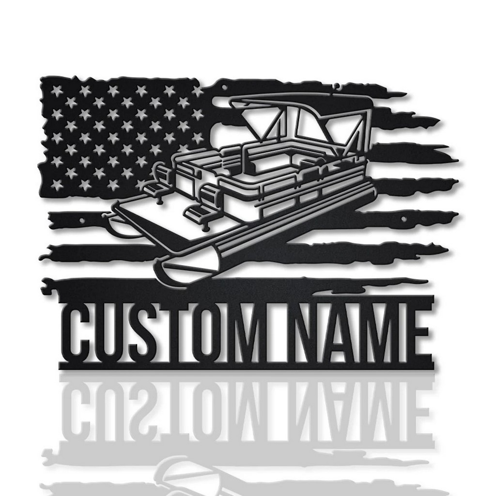 US Pontoon Boat Metal Art Personalized Metal Name Sign Lake House Decor