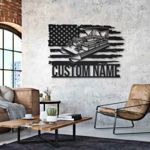 US Pontoon Boat Metal Art Personalized Metal Name Sign Lake House Decor 2