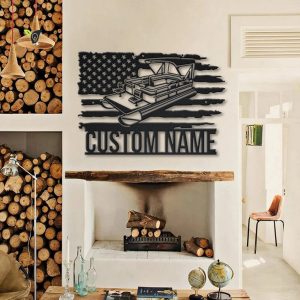 US Pontoon Boat Metal Art Personalized Metal Name Sign Lake House Decor 3