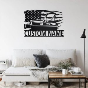 US Pontoon Boat Metal Wall Art Personalized Metal Name Sign Home Decor Housewarming Gift