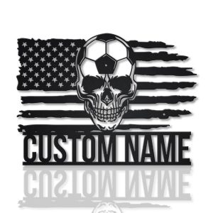 US Soccer Skull Metal Sign Personalized Metal Name Signs Home Decor Sport Fan Gifts