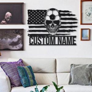 US Soccer Skull Metal Sign Personalized Metal Name Signs Home Decor Sport Fan Gifts 2