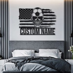 US Soccer Skull Metal Sign Personalized Metal Name Signs Home Decor Sport Fan Gifts 3