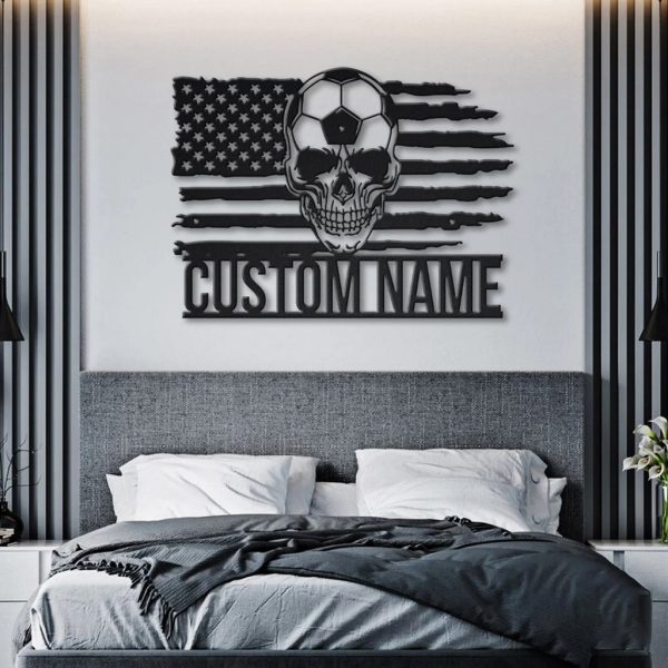 US Soccer Skull Metal Sign Personalized Metal Name Signs Home Decor Sport Fan Gifts