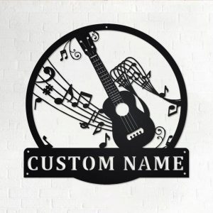 Ukulele Musical Instrument Metal Art Personalized Metal Name Sign Music Room Decor