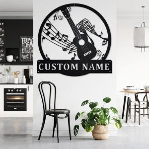Ukulele Musical Instrument Metal Art Personalized Metal Name Sign Music Room Decor