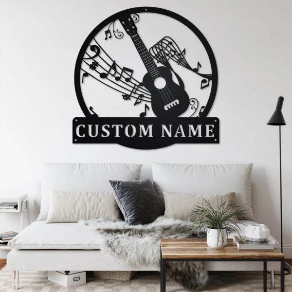 Ukulele Musical Instrument Metal Art Personalized Metal Name Sign Music Room Decor