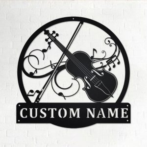 Violin Musical Instrument Metal Art Personalized Metal Name Sign Music Room Decor 1
