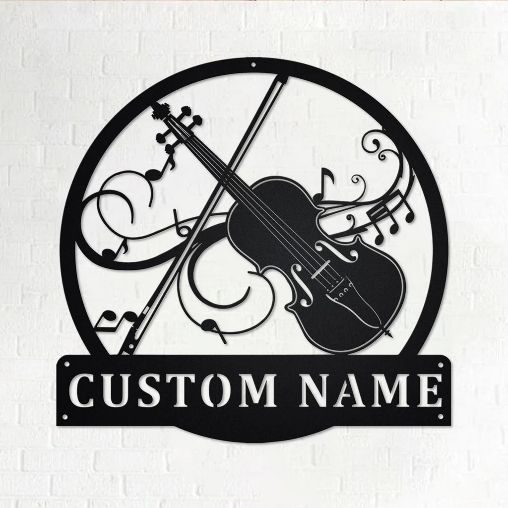 Violin Musical Instrument Metal Art Personalized Metal Name Sign Music Room Decor