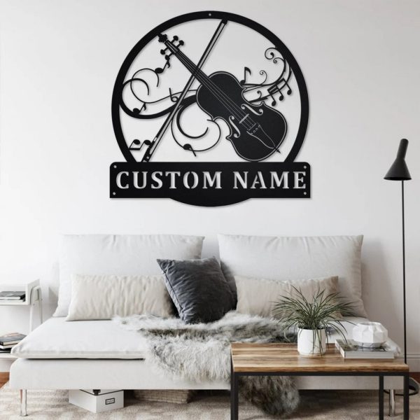 Violin Musical Instrument Metal Art Personalized Metal Name Sign Music Room Decor