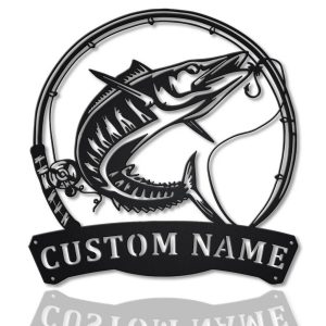 Wahoo Fishing Fish Pole Metal Art Personalized Metal Name Sign Decor Home Gift for Fishing Lover 1