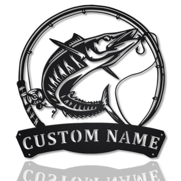 Wahoo Fishing Fish Pole Metal Art Personalized Metal Name Sign Decor Home Gift for Fishing Lover