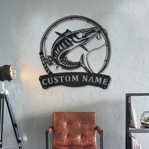 Wahoo Fishing Fish Pole Metal Art Personalized Metal Name Sign Decor Home Gift for Fishing Lover 2