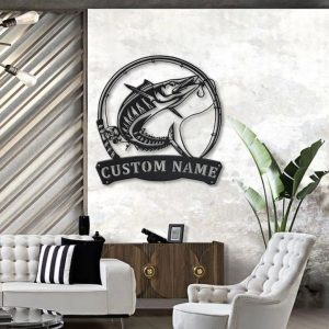 Wahoo Fishing Fish Pole Metal Art Personalized Metal Name Sign Decor Home Gift for Fishing Lover 4